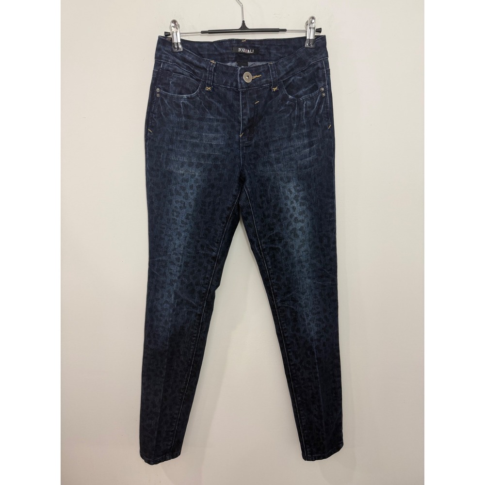 Roz & Ali Womens Blue Leopard Print Skinny Jeans Dark Wash Stretch Denim Size 4